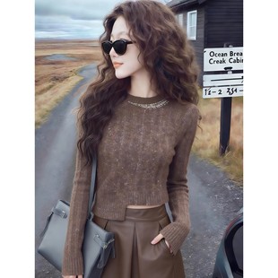 独特漂亮针织衫毛衣女秋冬高级感2025新款爆款内搭打底衫短款上衣