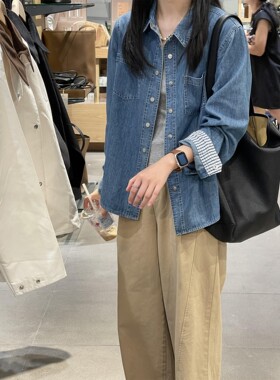 港风水洗蓝色牛仔衬衫女春秋长袖慵懒显瘦时髦休闲学生开衫上衣潮