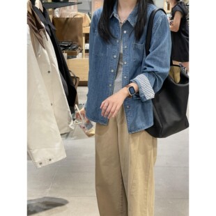 上衣潮 慵懒显瘦时髦休闲学生开衫 港风水洗蓝色牛仔衬衫 女春秋长袖