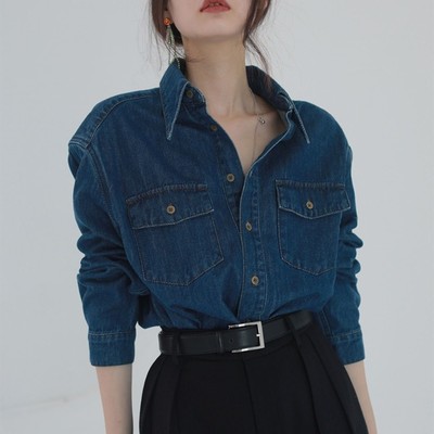港风牛仔衬衫女25秋冬新款法式高级设计感小众上衣外套
