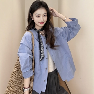 微胖mm宽松显瘦防晒开衫 大码 上衣春夏新款 女装 衬衣 松弛感圆领衬衫