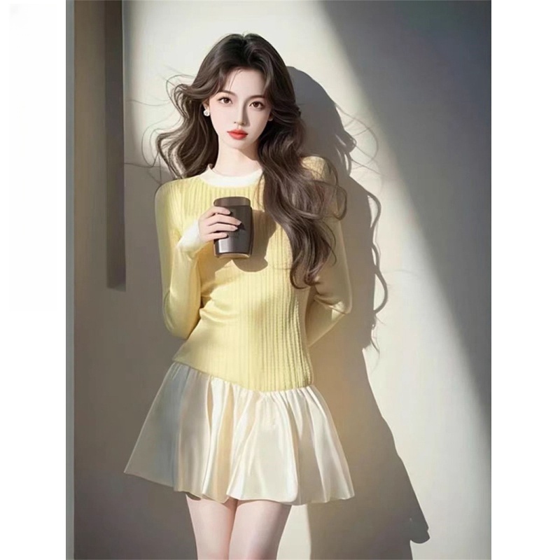 法式温柔气质撞色拼接长袖