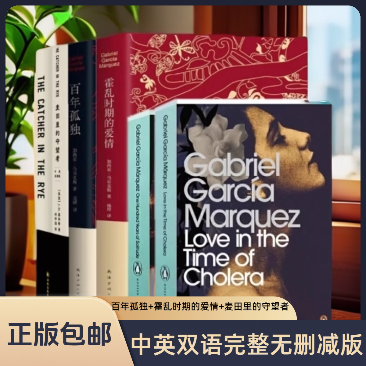 正版百年孤独+霍乱时期的爱情+麦田里的守望者中英双语版书籍完整无删减版 中文英文原版世界文学名著图书籍青少年英语学习读物