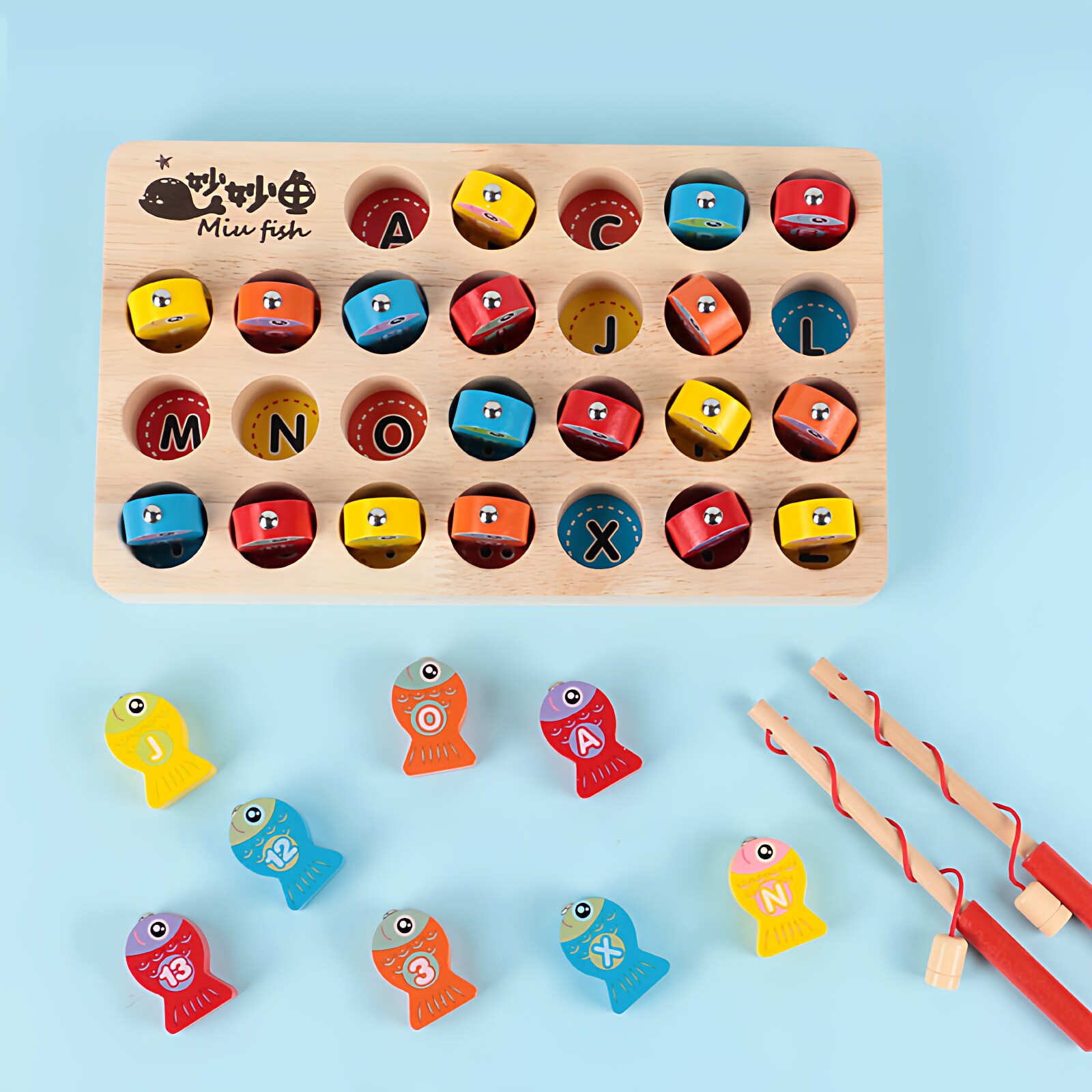 木制儿童磁性钓鱼早教益智力玩具宝宝男女孩3岁磁力数字字母积木