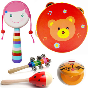 木制皮质拨浪鼓幼儿童手摇鼓宝宝益智婴儿玩具0-1岁2-3-6月手摇铃