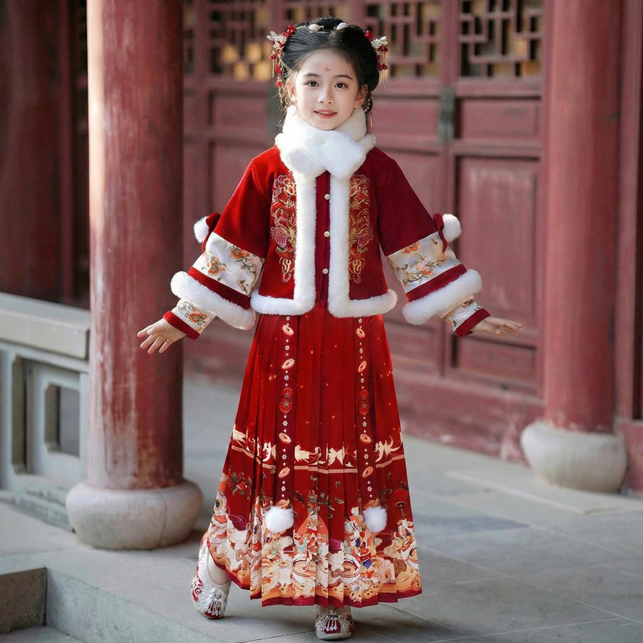 马面裙女童拜年服秋冬款2026新款儿童汉服冬季中国风加绒加厚唐装