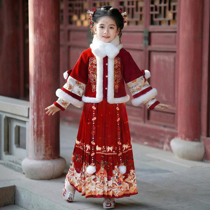 马面裙女童拜年服秋冬款2026新款儿童汉服冬季中国风加绒加厚唐装
