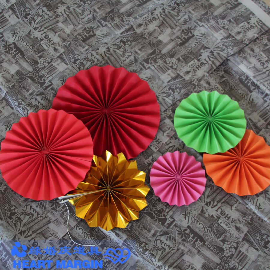 宝宝满月拍照道具纸扇花六件套装红色扇花布置折纸瓦楞纸现场装饰