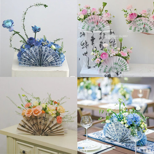 中国风桌花半圆纸扇手工布置