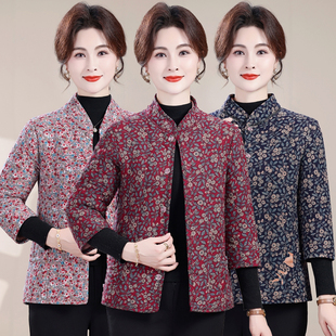 妈妈秋冬季加绒加厚小棉袄中老年人女装七分袖棉衣奶奶保暖棉马夹