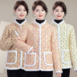 国风保暖加绒棉服妈妈复古加厚碎花棉袄 网红棉衣外套冬季 中式 新款