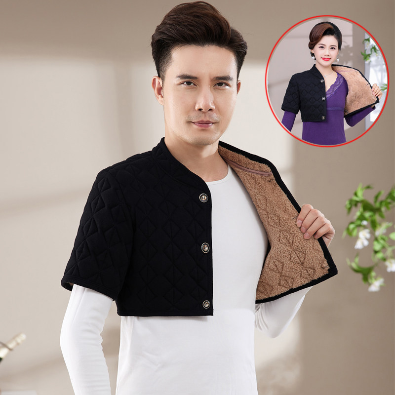 中老年人男士睡觉护肩颈椎宽松大码冬季加绒加厚德绒马甲保暖背心