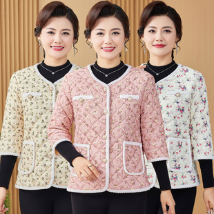 中老年棉马甲女加绒保暖七分袖棉袄洋气时尚碎花中袖马夹棉衣外套