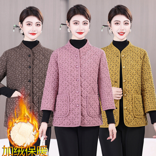 加绒加厚保暖小棉袄 棉马夹妈妈装 中老年女装 立领棉衣灯芯绒七分袖