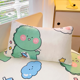 儿童枕套牛奶绒30*50冬季珊瑚绒保暖加厚枕头套单个装40*60毛毛
