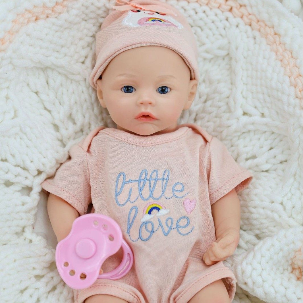 迷你米豆25厘米实心硅胶娃娃10英寸仿真柔软婴儿新生儿童玩具礼物