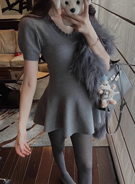 IN MIMIFACE【甜度爆表】针织裙收腰显瘦蓬蓬裙短裙连衣裙女秋冬