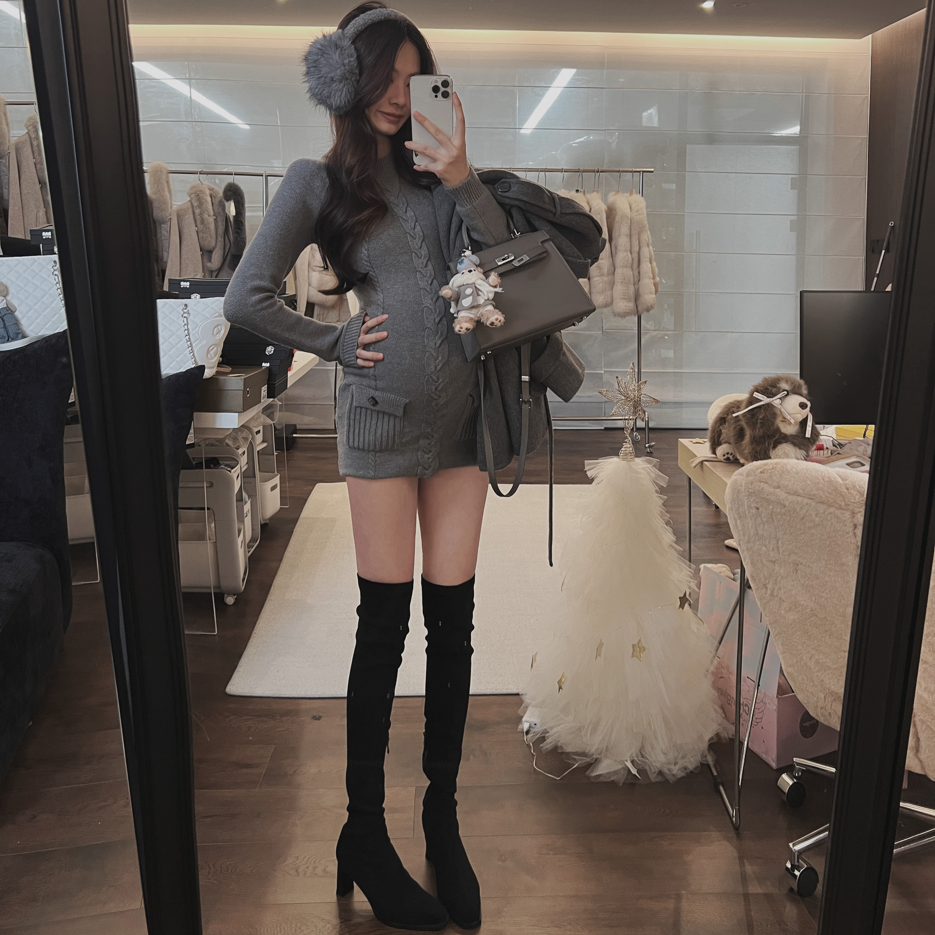 IN MIMIFACE【12.22/20:00上新】口袋款麻花毛线连衣裙