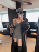 蕾丝边吊带包臀短裙女2025秋性感辣妹无袖 MIMIFACE 紧身连衣裙