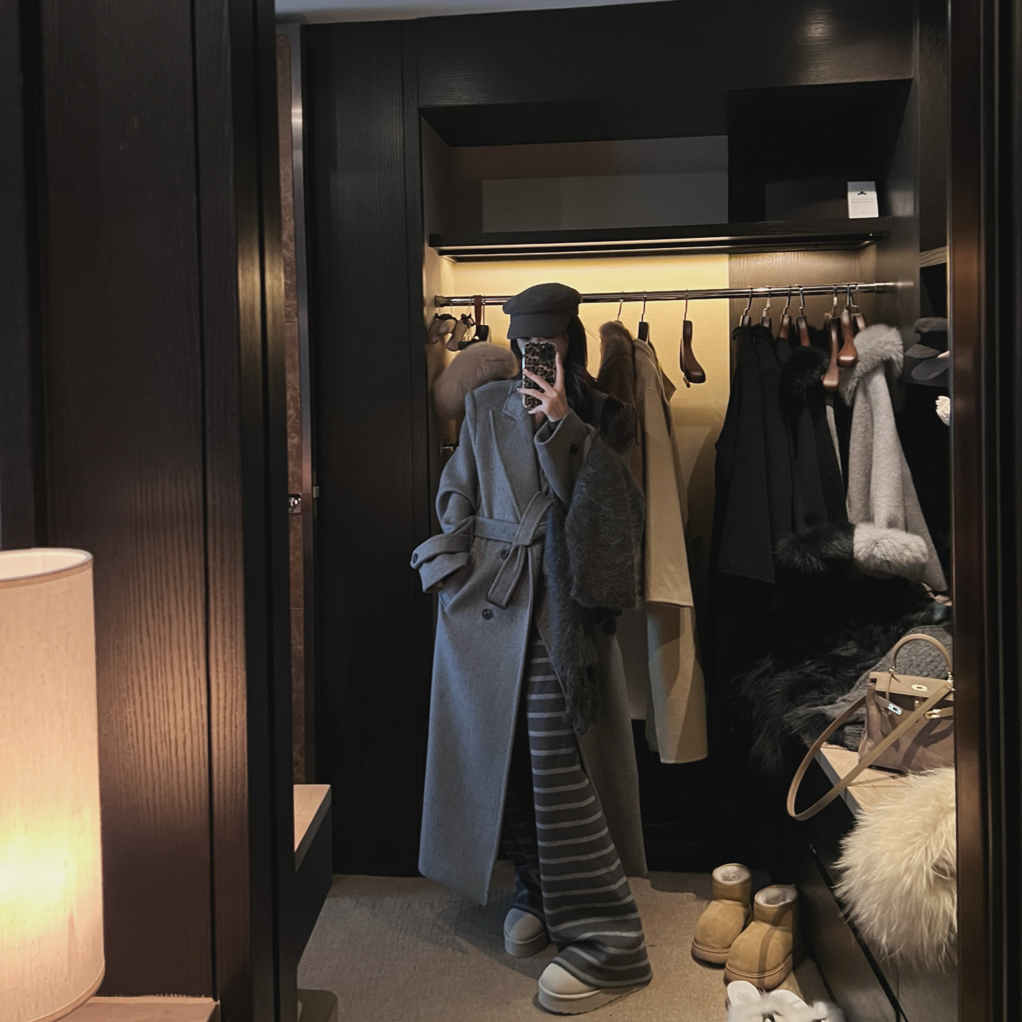 IN MIMIFACE 条纹拼接针织休闲裤松紧腰直筒垂感宽松显瘦阔腿裤女