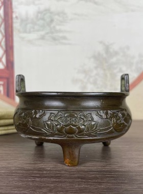 精品三足雕花鼎香熏炉线香盘香供佛家用宣德炉仿古铜家居摆件