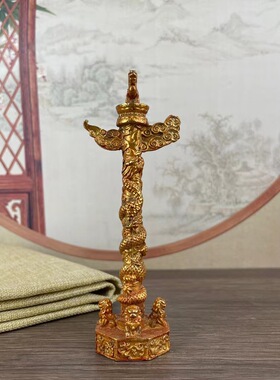 仿古合金鎏金华表柱摆件天安门中华柱流云龙柱办公室客厅