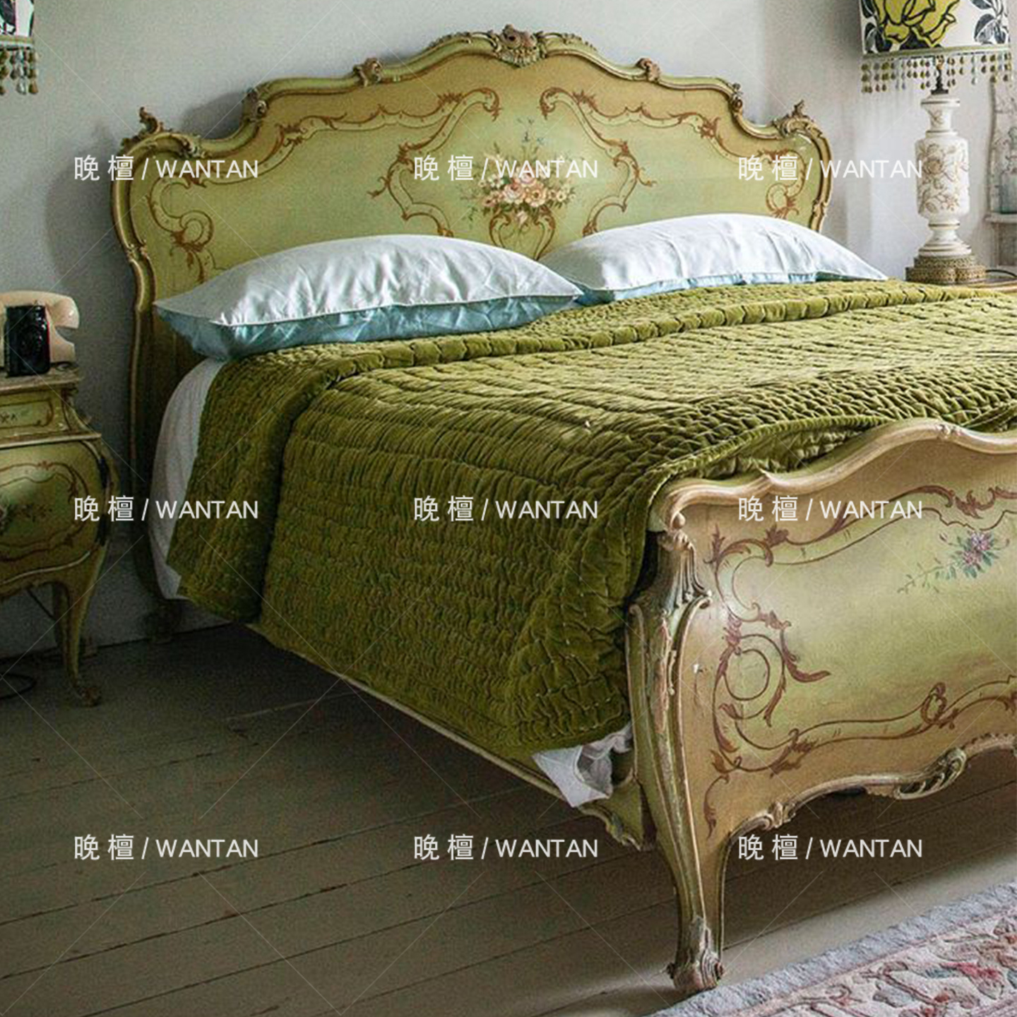 晚檀法式复古实木雕花床豪华别墅公主床家用主卧双人床卧室彩绘床