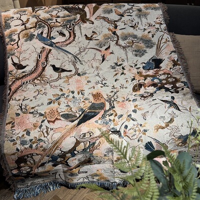 花鸟祥和中古风线毯挂毯