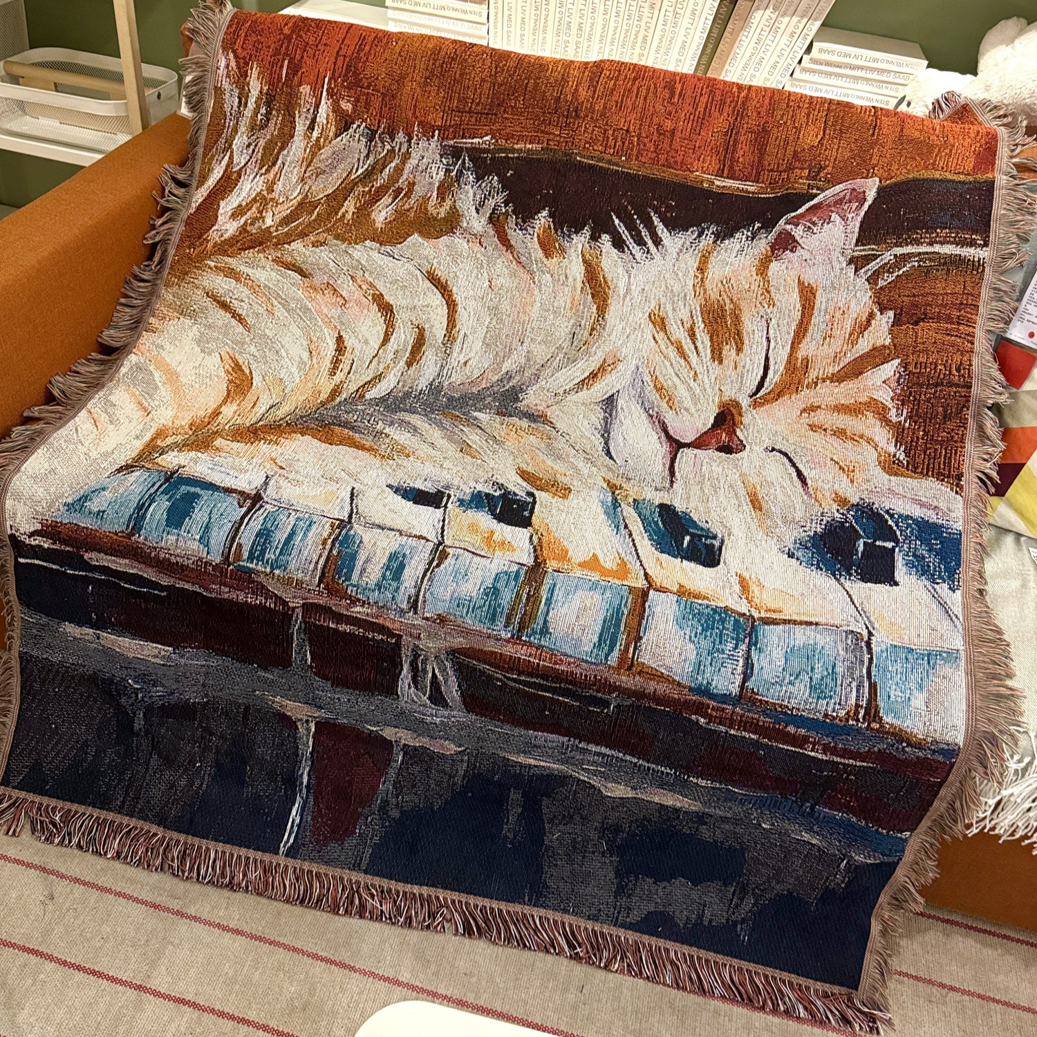 钢琴猫咪艺术油画线毯沙发椅单人