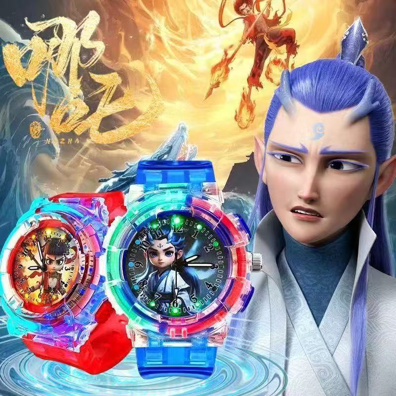 哪吒卡通手表男孩发光防水电子表儿童学生只看时间国产腕表