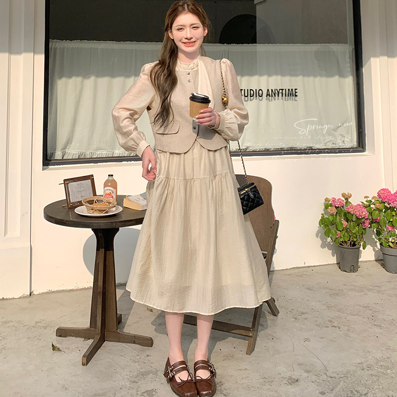 小香风马甲连衣裙套装女2025年春季新款法式温柔风减龄长裙两件套,女装套装/套裙,两个王小姐