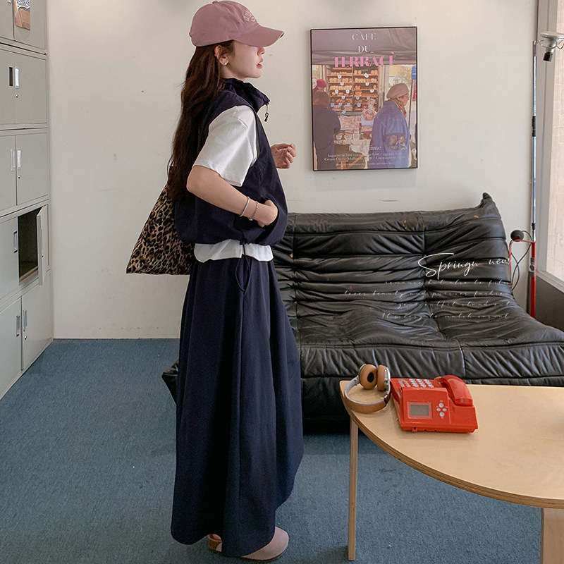 休闲减龄工装马甲半身裙套装女夏新款小个子两件套ootd穿搭连衣裙,女装套装/套裙,两个王小姐
