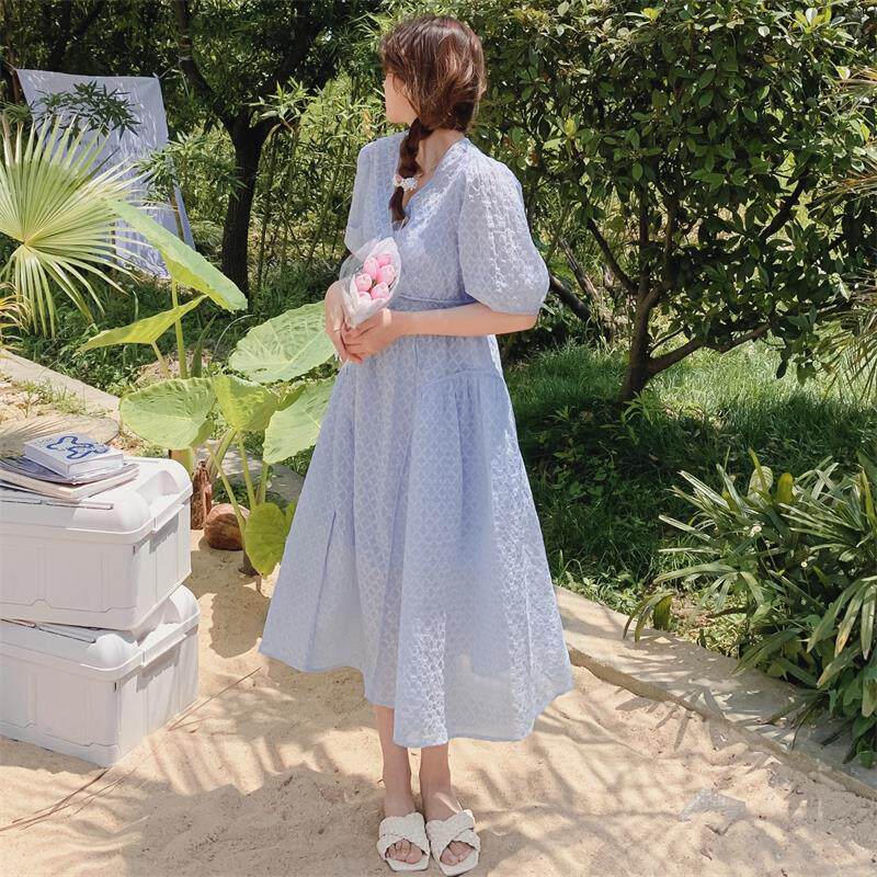 2022夏款现货！！清新盐缩面料纯连衣裙 X191X191P105K168图片
