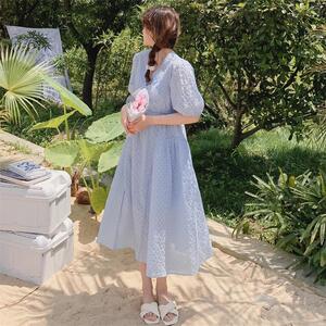 2022夏款现货！！清新盐缩面料纯连衣裙 X191X191P105K168图片