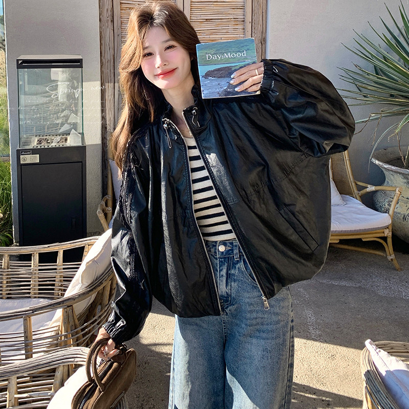 26春新款！！现货立领蕾丝皮衣Q190P165K258，女装皮衣，两个王小姐