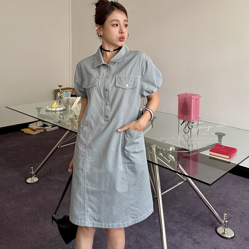小个子polo领工装连衣裙女夏新款学院风韩系宽松甜美休闲t恤裙,女装连衣裙,两个王小姐