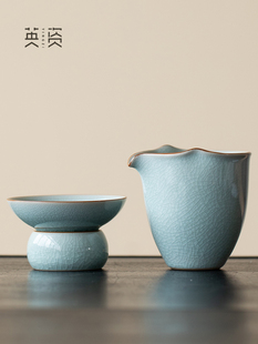 汝窑冰花公道杯茶漏滤一体开片可养大公杯分茶器功夫茶具陶瓷茶海