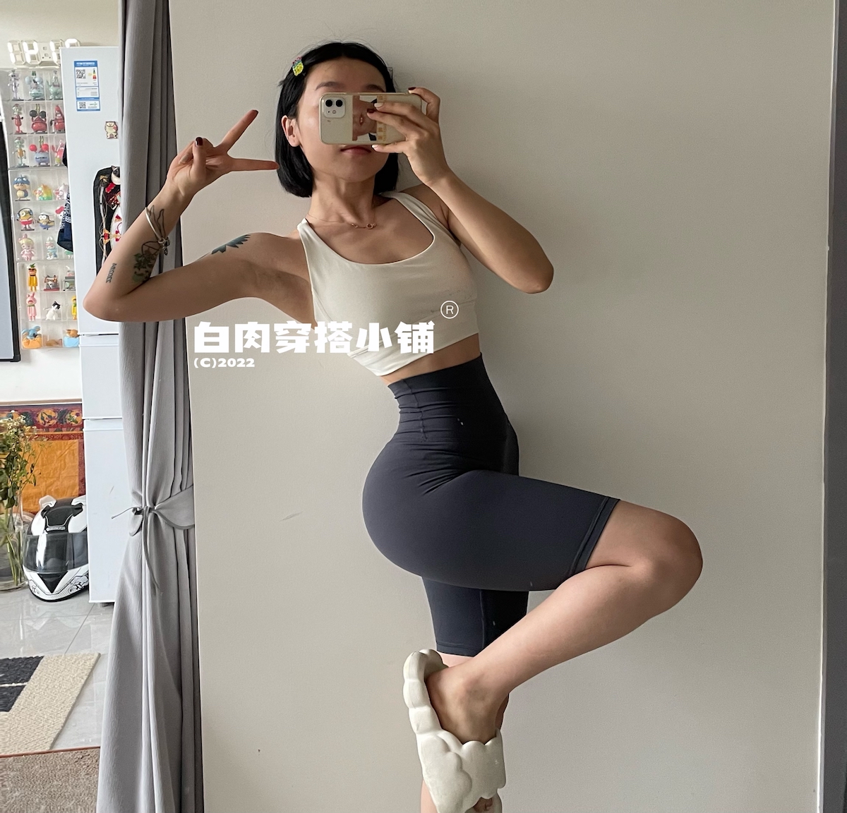 高弹哑光五分健身紧身裤裸感高腰骑行裤收腹显瘦外搭瑜伽运动短裤