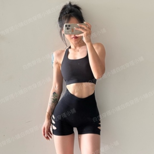 白肉穿搭小铺针织蜜桃短裤 破洞显瘦高腰瑜伽女裤 紧身显臀运动裤