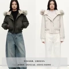 MHV ARCHIVE 可拆卸毛领 女士做旧洗水短款连帽羽绒服夹克外套