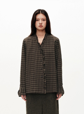 MHV ARCHIVE 新款 棉麻 木棉绿复古格纹 女士宽松衬衫