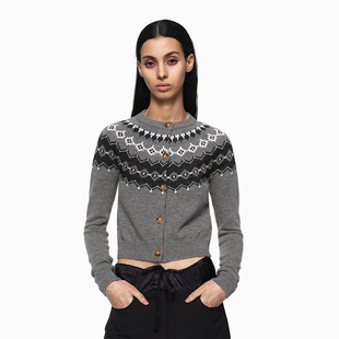 格雷菲尔岛复古编织花纹 澳洲羊毛 女士短款 修身 MHV 开衫 ARCHIVE