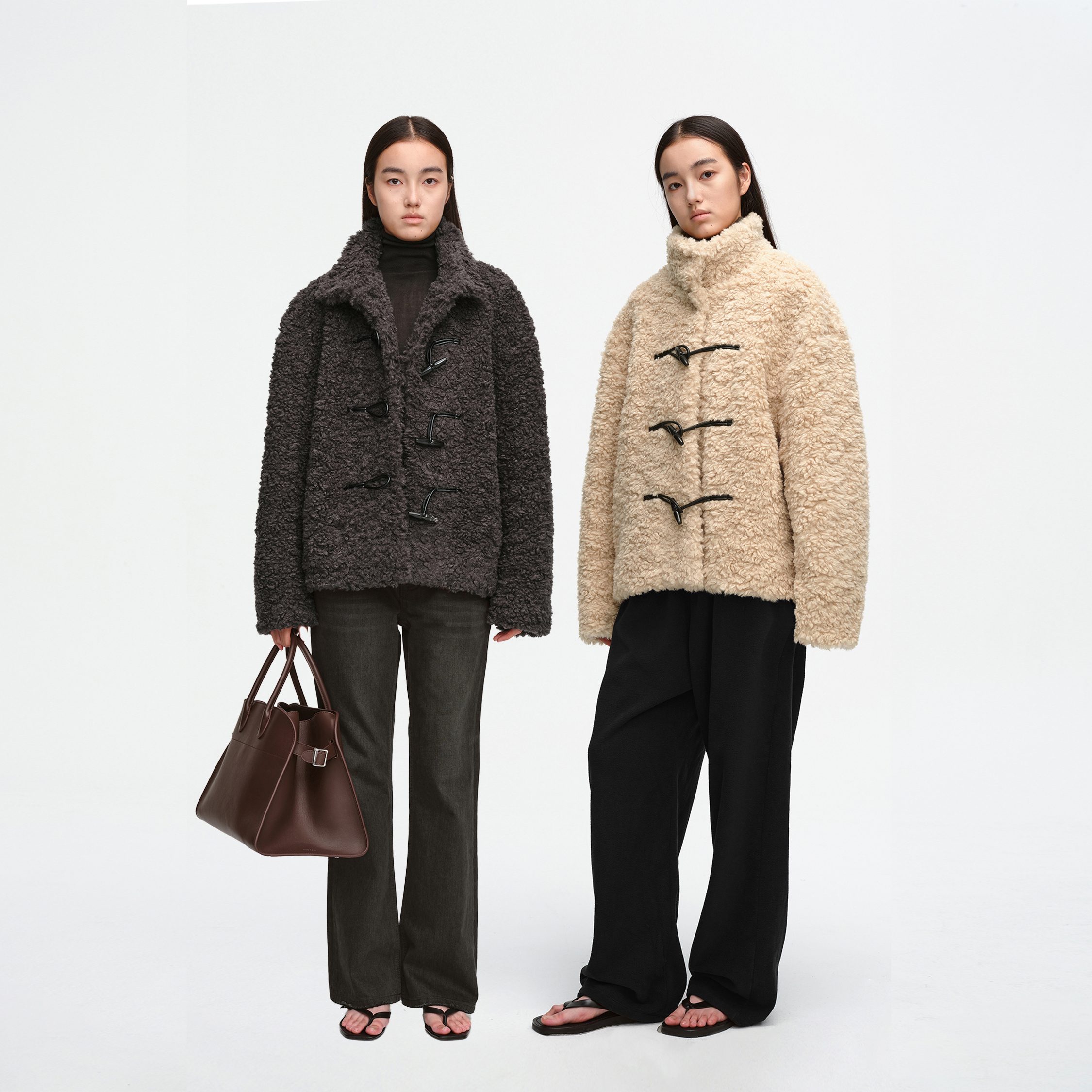 往季折扣 MHV ARCHIVE 羊毛混纺羊羔绒配麂皮绒 宽松女生夹克外套