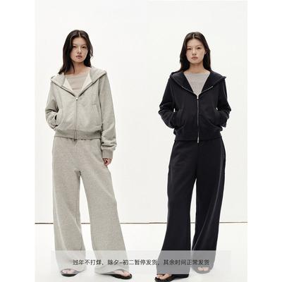 MHV ARCHIVE 25新款 定织生麻灰/藏蓝 女士运动卫衣卫裤套装