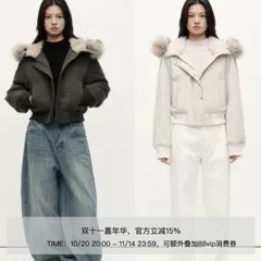 MHV ARCHIVE 可拆卸毛领 女士做旧洗水短款连帽羽绒服夹克外套
