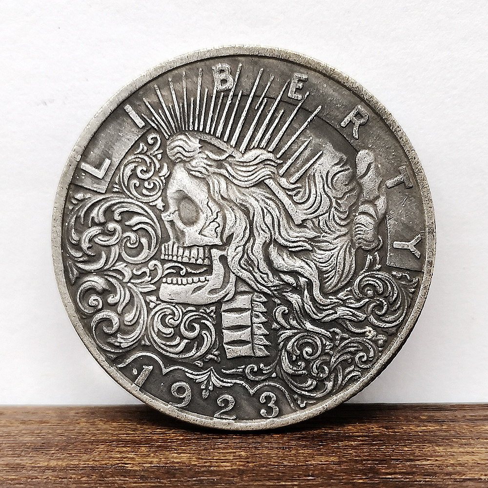 经典骷髅题材流浪币hobo nickel 银元雕刻艺术硬币仿古银币收藏