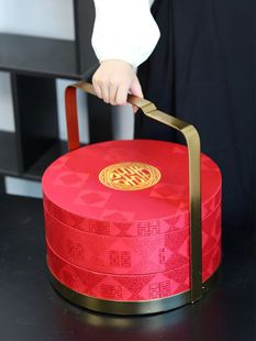 温州订婚6样礼盒彩礼钱箱双层圆形提亲聘礼盒陪嫁锦布礼喜糖婚礼