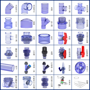 PVC透明管接头配件透明蓝管件内外丝三通直接弯头塑料给水管直通