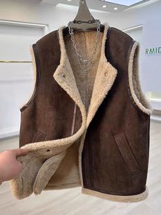 韩系通勤高级感仿皮毛一体马甲女秋冬新款 坎肩外套 时髦加绒无袖