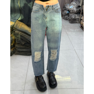 2026夏季新款乞丐哈伦破洞牛仔裤女宽松显瘦浅蓝色九分老爹裤子